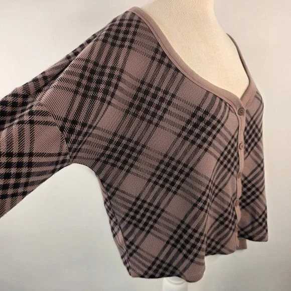 PINK Victoria's Secret‎ Thermal Boxy Cardigan Medium Waffle Knit Long Sleeve Top - Picture 3 of 9